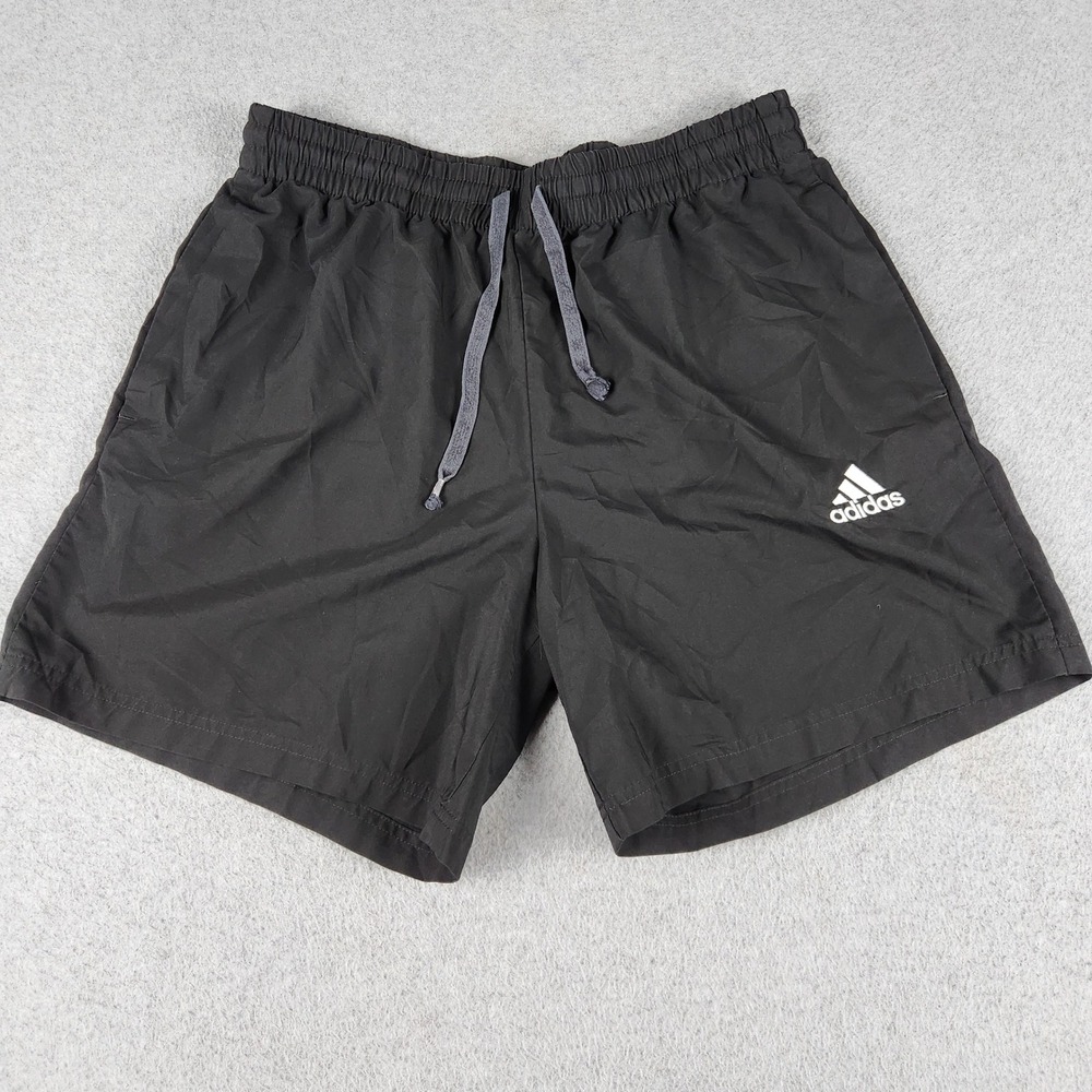 Adidas Running Shorts Mens Medium Black Gym Workout Athletic Drawstring Waist